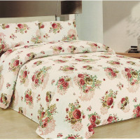 3 Piece Quilted Bedspread Set - Red Flowers and Black Tree Branches Print Bedspread - Beige Color - Queen and King Size