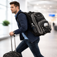 Carry On Backpack Rolling Backpack Travel Backpack Carry On Backpack with Wheels - Black