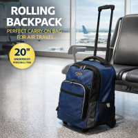 Carry On Backpack Rolling Backpack Travel Backpack Carry On Backpack with Wheels - Navy Blue
