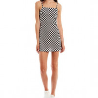Originality Checkered Dress Spaghetti Strap Checkered Mini Dress Black & Ivory Mini Dress