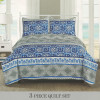3 Piece Quilted Bedspread Set - Blue Geometric Patterns - Full/Queen & King Size
