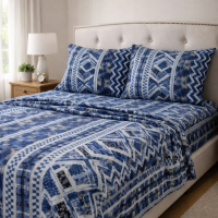 Bed Sheets Set 4-pc Geometric Patterns in Blue Full Queen King  sizes