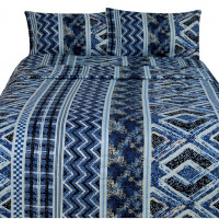 Bed Sheets Set 4-pc Geometric Patterns in Blue Full Queen King  sizes