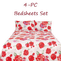 Bed Sheets Set 4-pc Red Poppy Flowers Full Queen King