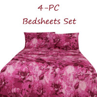 Bed Sheets Set 4-pc Pink Floral Full Queen King size