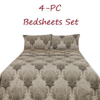 Bed Sheets Set 4-pc Gray Geometric Design Full Queen King size