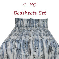 Bed Sheets Set 4-pc Blue & Gray Streaks Full Queen King size