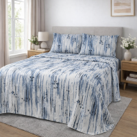 Bed Sheets Set 4-pc Blue & Gray Streaks Full Queen King size