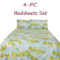 Floral Bed Sheets Set 4-pc Lemons and Leaves Full Queen King size