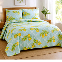 Floral Bed Sheets Set 4-pc Lemons and Leaves Full Queen King size
