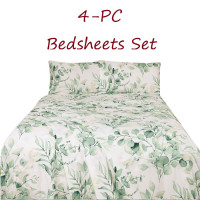 Bed Sheets Set 4-pc Green Floral Full Queen King size