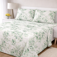 Bed Sheets Set 4-pc Green Botanical Full Queen King size