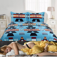 Geometric Print Bedding Set Queen & King Size Quilted Bedspreads Velvet Blue