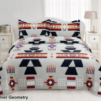 Geometric Print Bedding Set Queen & King Size Quilted Bedspreads Velvet - Silver