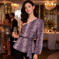 Michael Kors Women’s Snake print One Shoulder Tunic top Malachite Gray