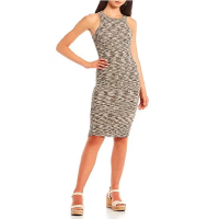 Honey and Sparkle Space Dye Rib Knit crew neck Midi Dress color: Heather Gray