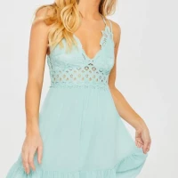 Chelsea & Violet Lace Bralette floral flowy frock Fit Flare A Line Dress, Mint Size: L
