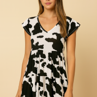 Originality woman's cow print v- neck short sleeve dress Size S