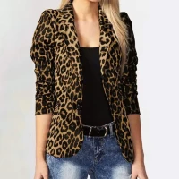 Leopard Print Topper Duster Collared Long Sleeves Pockets