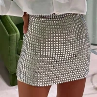 Silver Sequin Mini Skirt High Rise Clubwear Dancewear Stretchy Sizes S M L