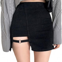 Asymmetric Mini Skirt uneven hem lines High Rise Black Skirt Trending Korean Style