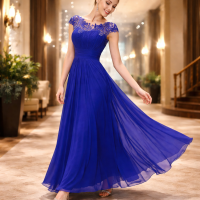 Blue Ball Gown Formal Dresses Prom Dress Lace Detail A-Line Evening Dress