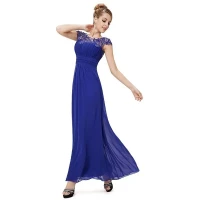 Blue Ball Gown Formal Dresses Prom Dress Lace Detail A-Line Evening Dress