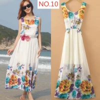 Multicolor Printed Chiffon Maxi Dress, White