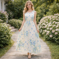 BOHO Summer Maxi Dress Beige Dress with Butterflies Summer Dresses for Women Relaxed fit