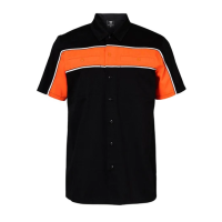 Men's Black Orange Short Sleeve Button Down Two Pockets Mechanics Shirt