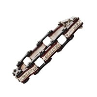 Two Tone Black and Candy Red Ladies Bike Chain Bracelet with White Crystal Centers