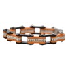 Two Tone Black and Orange Ladies Bike Chain Bracelet with White Crystal Centers