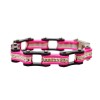 Two Tone Black and Pink Ladies Bike Chain Bracelet with White Crystal Centers