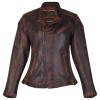 High Mileage Ladies Vintage Brown Leather Jacket with Diamond Stitched Shoulders