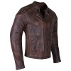 High Mileage Men\'s Vintage Brown Leather Jacket with Diamond Stitched Shoulders