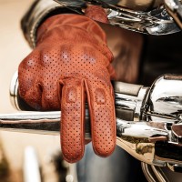 Men's Premium Waxed Austin Brown Leather Perforated Motorcycle Gloves