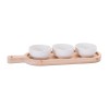 Ceramic Dip Bowl Set with Wood Tray 17"L