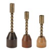 Modern Metal Taper Candle Holder with Birch Base (Set of 3)