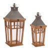 Rustic Wood and Iron Framed Lantern (Set of 2)