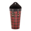 Red Plaid Wall Pocket with Leather Straps 15"H