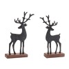 Metal Deer Figurines on Wood Base (Set of 2)