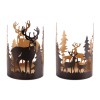 Cut Metal Deer and Forest Candle Holder (Set of 2)