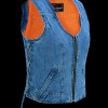 Women\'s Blue Denim V Neck Vest with Zipper side laces
