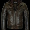 s\' Mens Vincent Brown Waxed Premium Cowhide Motorcycle Leather Jacket With Removeable Hoodie