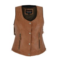 Ladies Premium Brown Vest with Fringes and Rivets