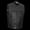 High Mileage Men\'s Zipper and Snap Closure Leather Club Vest with American Flag Liner White Stitching