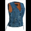 Women\'s Blue Denim V Neck Vest with Snap opening side laces