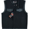 Denim Black Collarless Club Vest with Leather trims