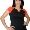 Ladies Shirt with Contrast Sleeves and Rhinestone Neckline
