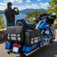 Medium Slant Motorcycle Saddlebags Weather Resistant Textile Touring Luggage